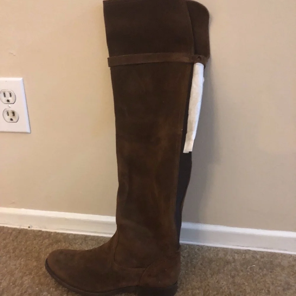 NIB $548 Frye Molly Tassel Over The Knee Boot in Brown Suede - size 6.5!